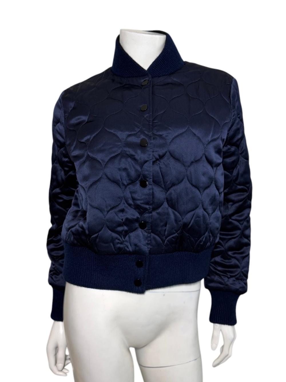 NWT Naked Cashmere Becca Reversible Silk Bomber Jacket in Navy/Black Size S $495